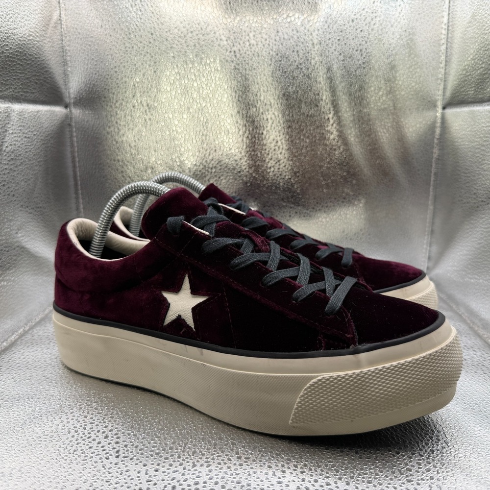 Size 9 Converse CT One Star Lux Red Velvet Womens Lace-Up Platform Shoes 558951C